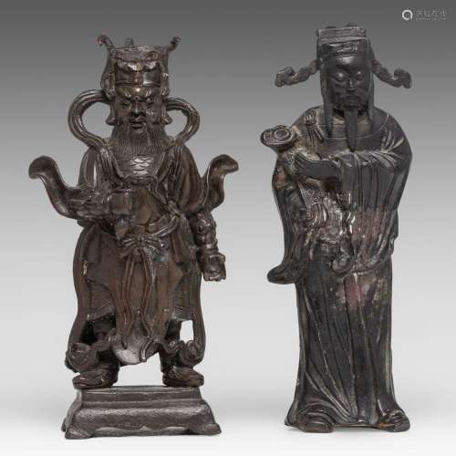 Two Chinese bronze figures, Ming dynasty, H 26 cm - added a ...