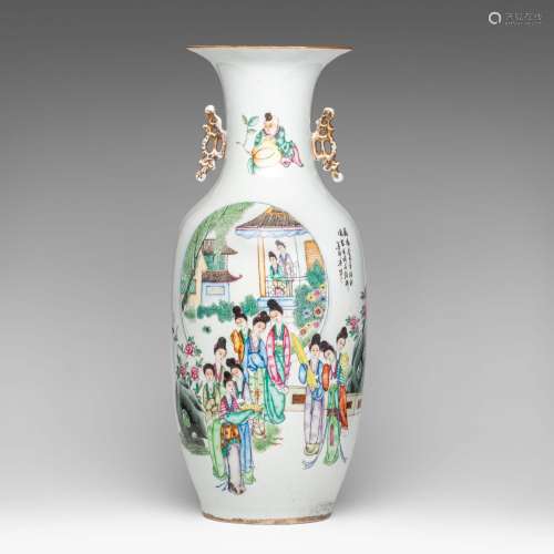 A Chinese double side decorated famille rose vase, with sign...