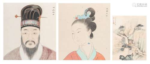Two Chinese portrait paintings, colour and ink on silk, 20th...