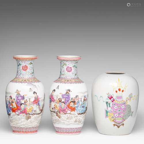 A pair of Chinese famille rose 'Eight Immortals' vases, 20th...