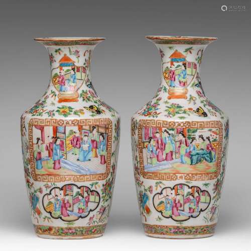 A similar pair of Chinese Canton famille rose on white groun...