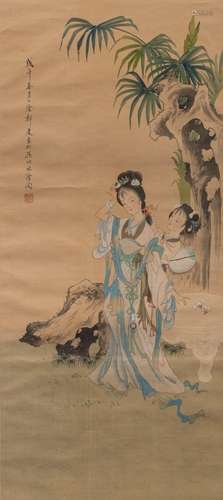 A Chinese 'Beauty' painting, ink and colour on silk, text an...