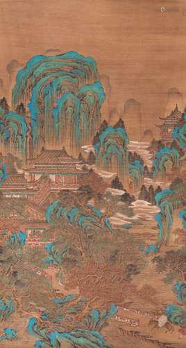 An imposing Chinese 'Mountainous landscape' scroll painting,...