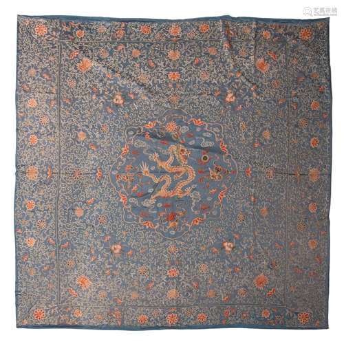 A large Chinese 'Dragon medallion' silk embroidery, late Qin...