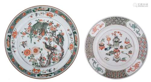 Two Chinese famille verte plates, Kangxi period, dia 21 - 24...