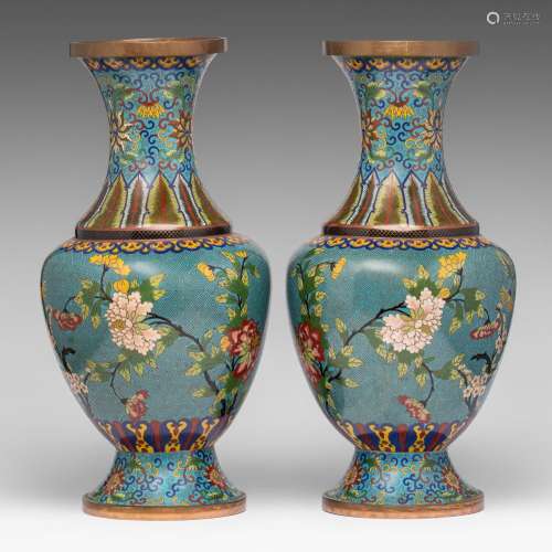 A pair of Chinese cloisonne enamelled baluster vases, 20thC,...