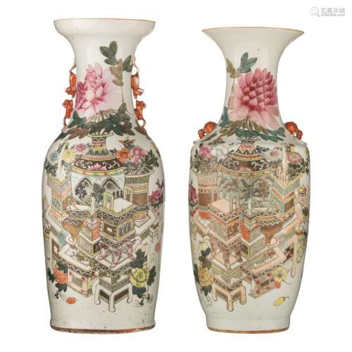 Two Chinese Qianjiangcai 'One Hundred Treasures' vases, both...