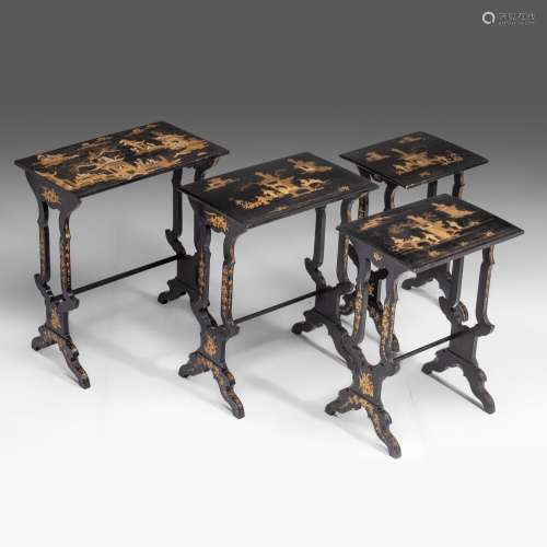 A set of four South Chinese export lacquered nesting tables,...