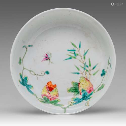 A Chinese famille rose 'Kugua / Balsam Pear' shallow bowl, R...