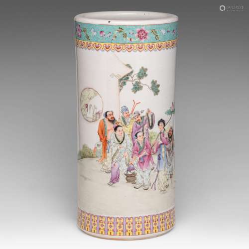 A Chinese famille rose 'Eight Immortals' umbrella holder, wi...