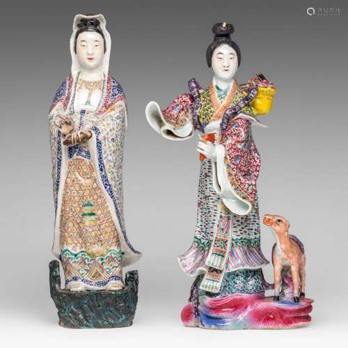 Two Chinese famille rose enamelled figures of a female Immor...