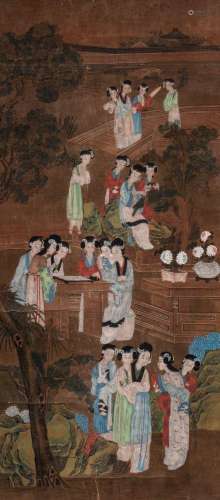 A Chinese 'Court ladies in a garden' scroll painting, ink an...