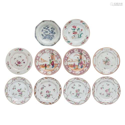 A collection of nine Chinese famille rose and one blue and w...