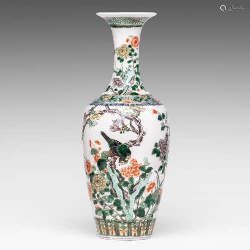 A Chinese famille verte 'Birds in a flower garden' vase, lat...