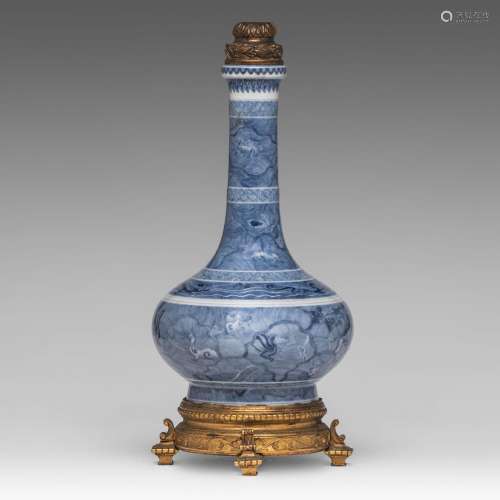 A Chinese blue and white 'Mythical animals' bottle vase, fix...