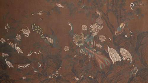 A Chinese Northern style 'One Hundred Birds' painting, water...
