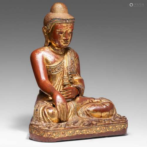 A Burmese lacquered seated Buddha, late 19thC, H 55,8 cm