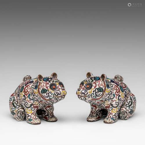 A pair of Chinese cloisonne enamelled bronze censers in the ...