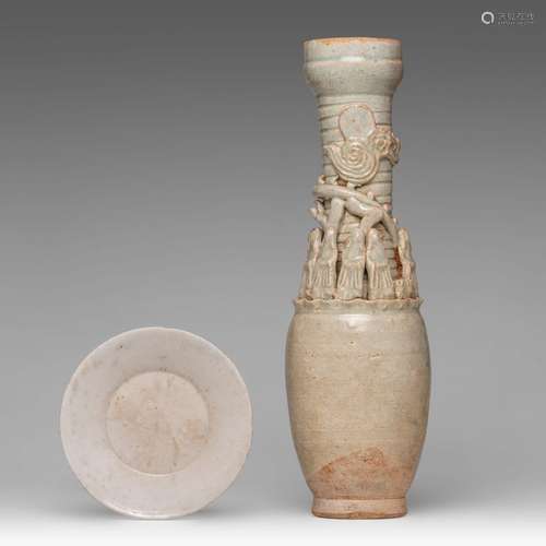 Two Chinese qingbai dish and a funerary urn, presumably Song...