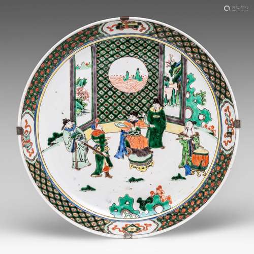 A Chinese famille verte 'Court scene' charger, late 19thC/Re...