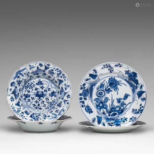 A series of three Chinese blue and white 'Crab and fish' dee...