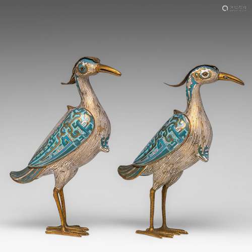 A pair of Chinee cloisonne enamelled and gilt bronze censers...