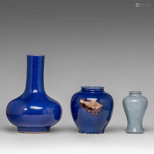 A collection of two Chinese monochrome glazed ware and a ru-...