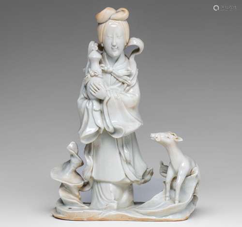 A fine Chinese blanc-de-chine group of a female Immortal and...