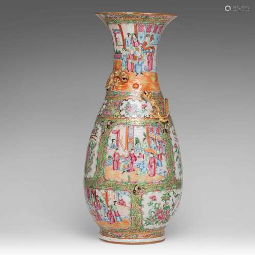 An elegant Chinese Canton famille rose pear-shaped vase, the...