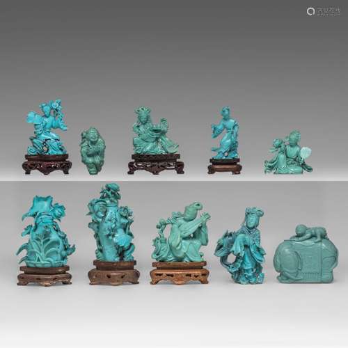 A collection of turquoise mineral figures, late Qing/20thC, ...