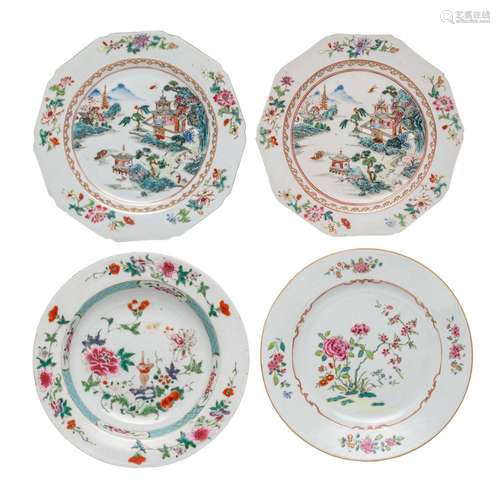 Four Chinese famille rose export porcelain dishes, a series ...