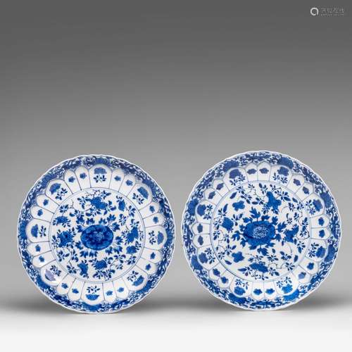 A pair of Chinese blue and white 'Lotus' plates, with a Chen...