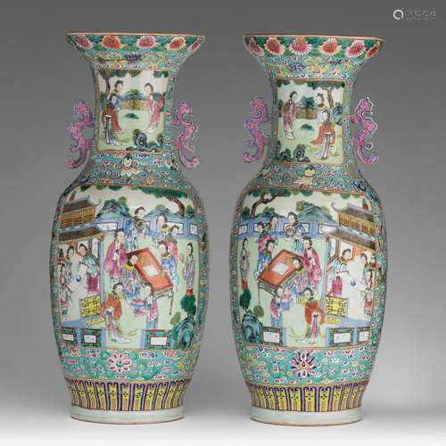 A pair of Chinese famille rose 'Beauties on a terrace' vases...