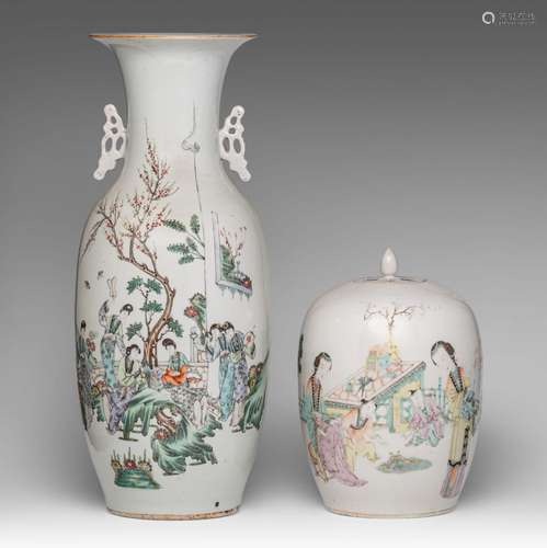 A Chinese famille rose vase and a Qianjiangcai melon-shaped ...