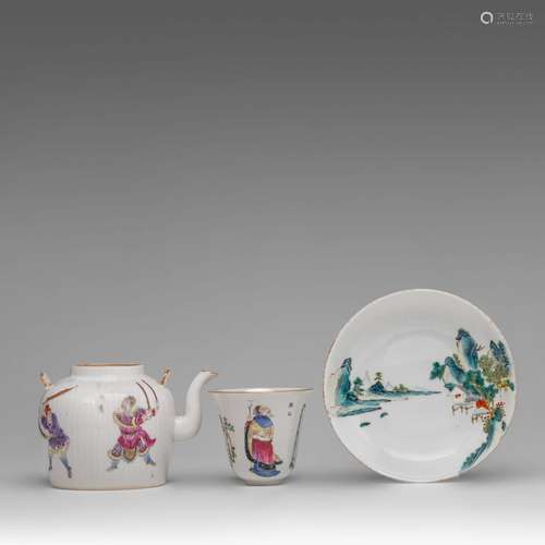 A Chinese famille rose 'Wu Shuang Pu' teapot and tall cup, X...