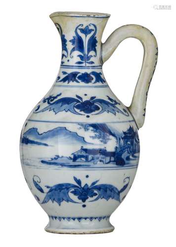 A Chinese blue and white jug, late 17thC/early 18thC, H 23,5...