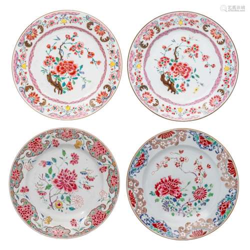 Four Chinese famille rose 'Peonies' export porcelain dishes,...