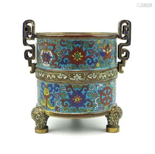 A Chinese bronze cloisonne enamel incense burner