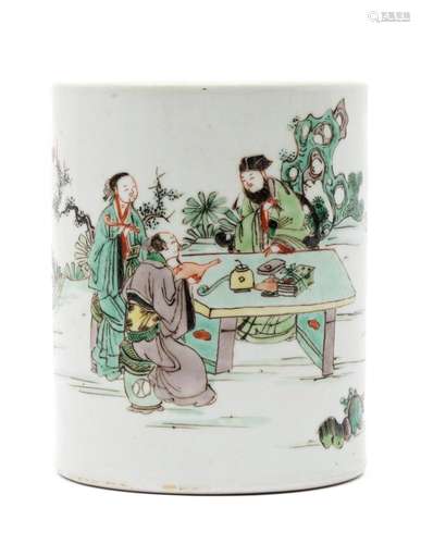 A famille verte brush pot