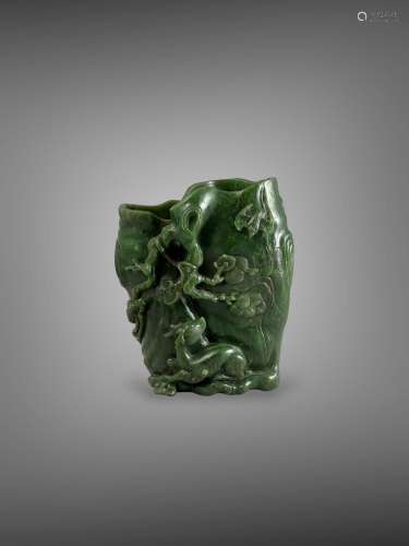 A spinach Jade 'deer and pine' Vase, 18th century
