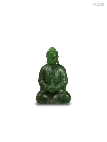 A Spinach Jade Seated Buddha, 19th/20th century