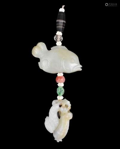 A pale celadon Jade Pendant of a Fish, and Another, Qing dyn...