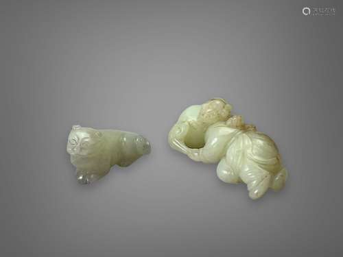 A Jade recumbent Boy, and a Jade Cat, 20th century