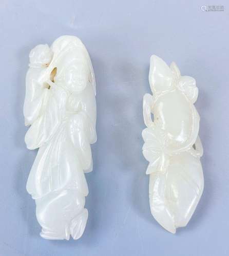 A pale Celadon Jade Pendant of a Boy; and Another of a Doubl...