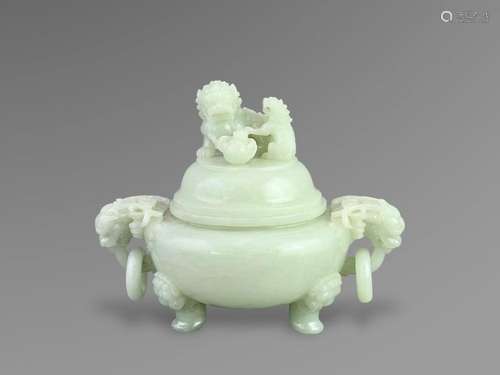 A Jade Tripod Censer and Cover, Qing dynasty