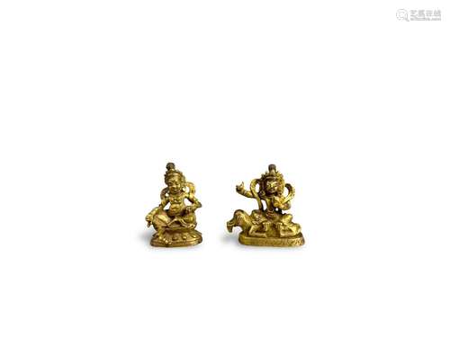 Two miniature Gilt Bronze seated Bodhisattvas, c.1800