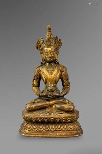 A Gilt Bronze Seated Amitayus, Qianlong