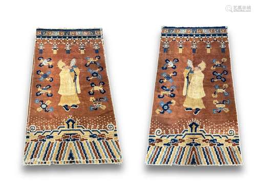 A Rare Pair of Buddhist Pillar Carpets, 18th/19th century