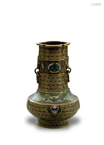 A Japanese bronze and cloisonné vase