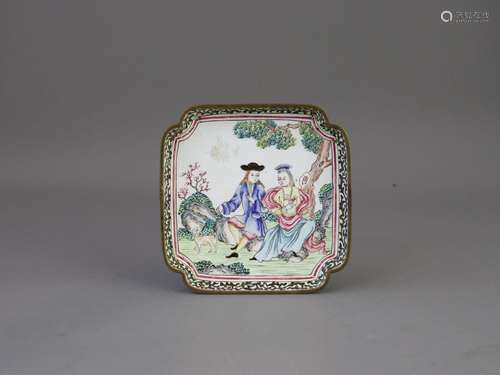 A Canton Enamel 'Dutch subject' Tray, Qianlong